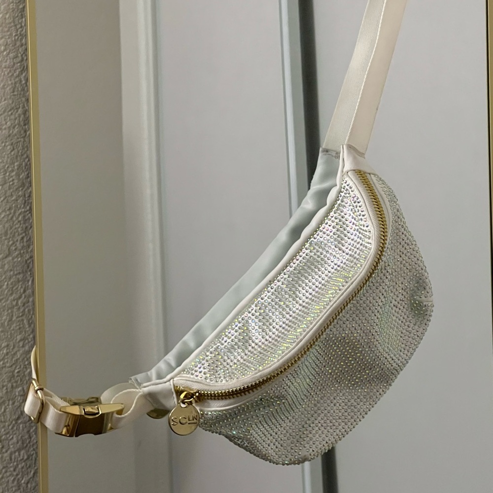 Stoney Clover Lane White with Silver Rhinestone Embellished Classic Fanny Pack